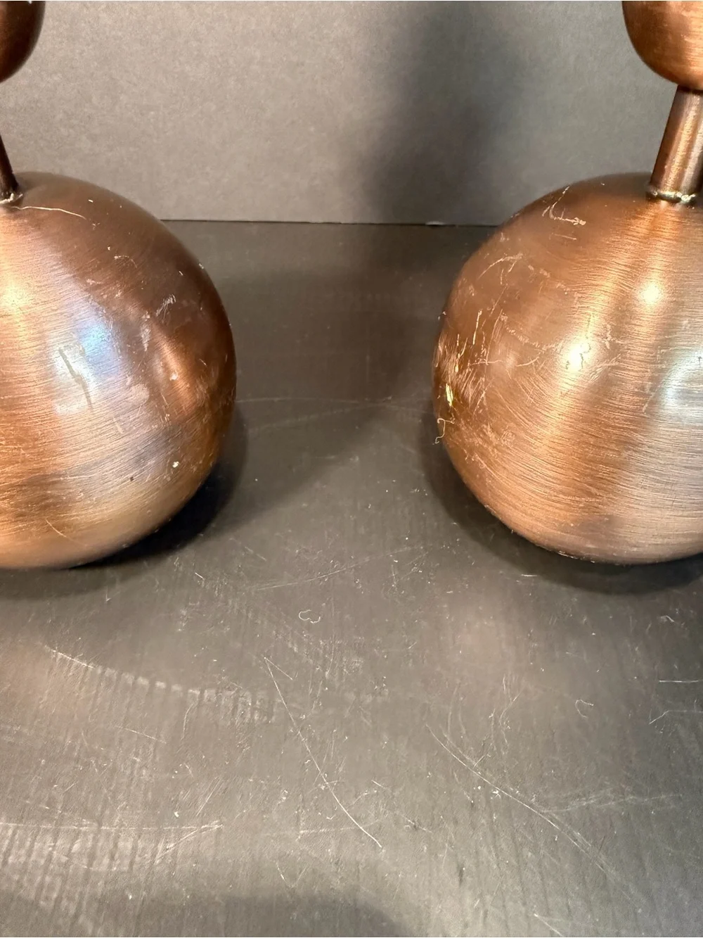 1960 VintageMade Market Co. Bronze Stacked Sphere Candlestick Holders (Set of 2)